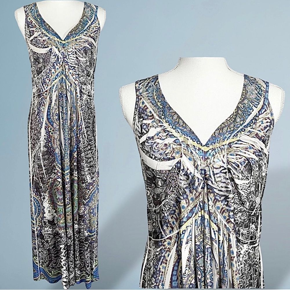 Style & Co. Black, Blue, Pink Paisley Sleeveless Maxi Dress Sz M
